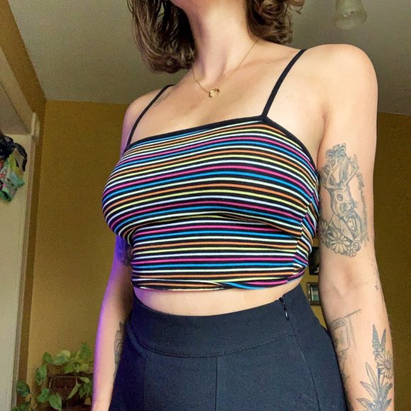 Neon Stripe Crop Tank Top - Picture 1 of 3